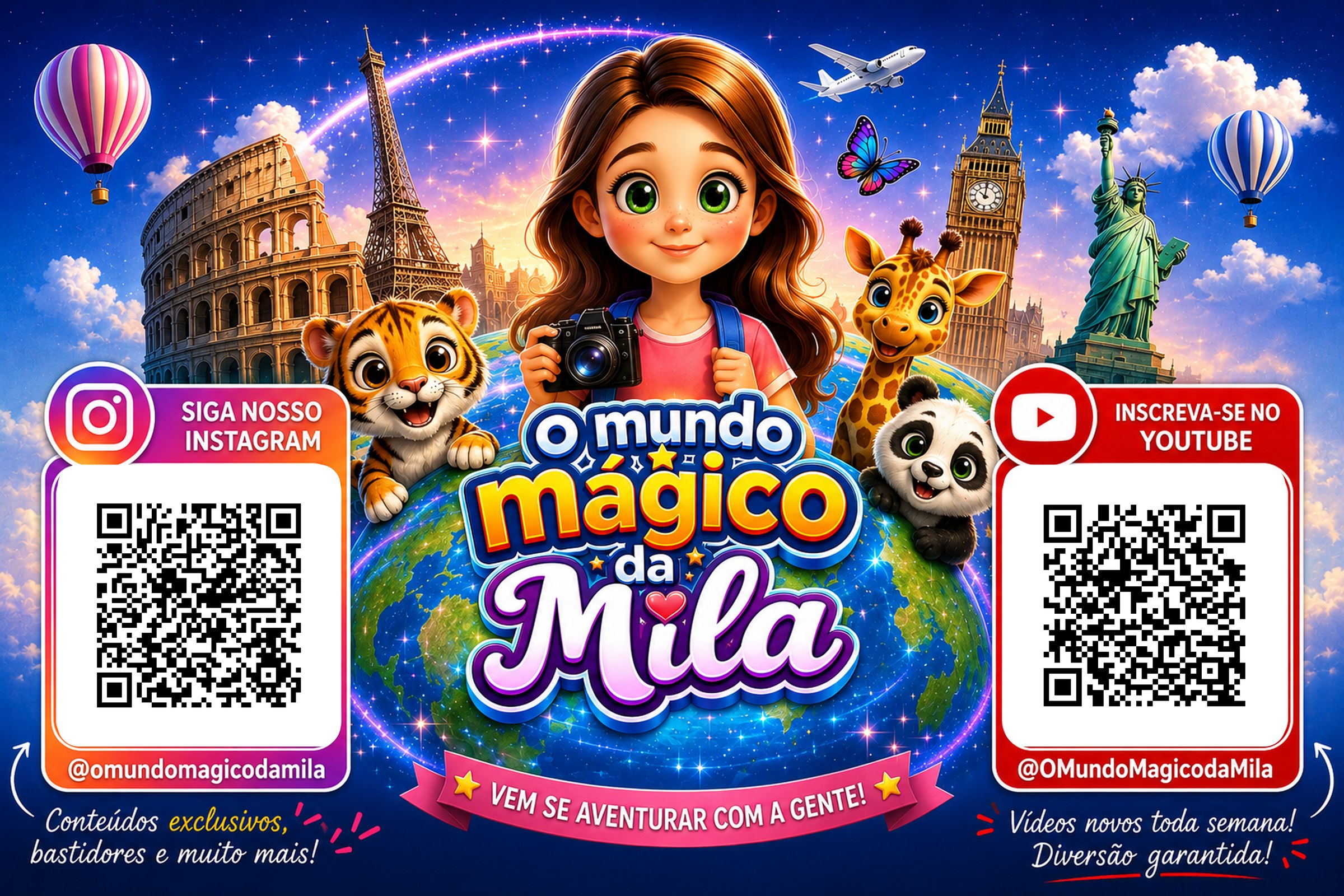 O Mundo M&aacute;gico da Mila &mdash; clique nos QR Codes para seguir no Instagram ou se inscrever no YouTube